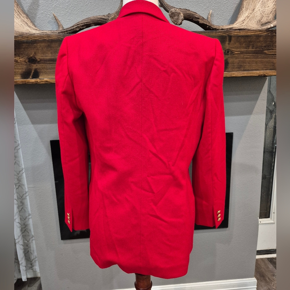 Pendleton Vibrant Red Double-Breasted Blazer Size 6, 100% Virgin Wool - Picture 4 of 6